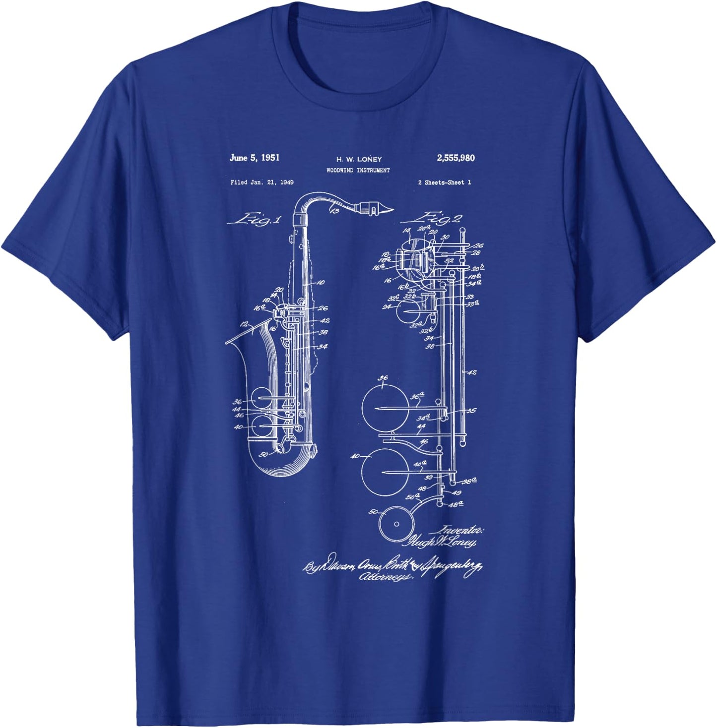 Saxophone Patent T-Shirt - T-Shirt | Royal