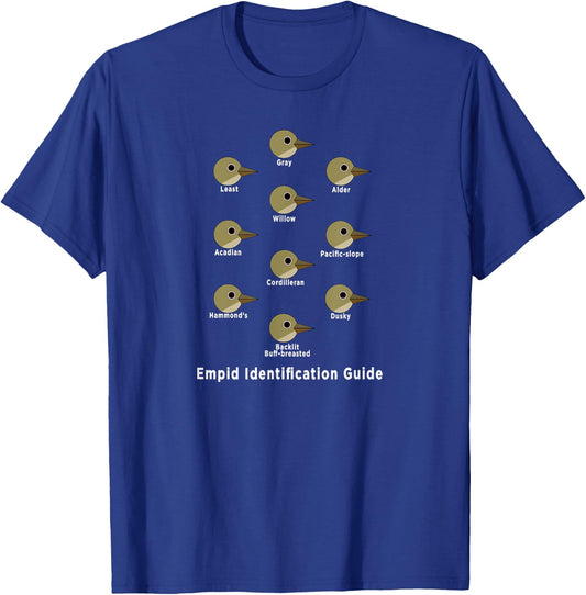 Birding Shirt: Empid Id Guide Funny Birding T-Shirt - T-Shirt | Royal