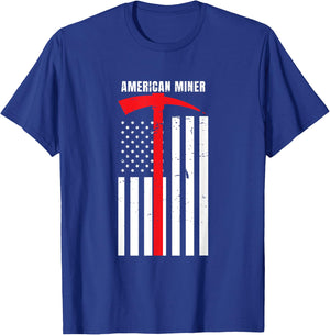 American Miner Coal Gold Pickaxe Patriotic Gift T-Shirt - T-Shirt | Royal