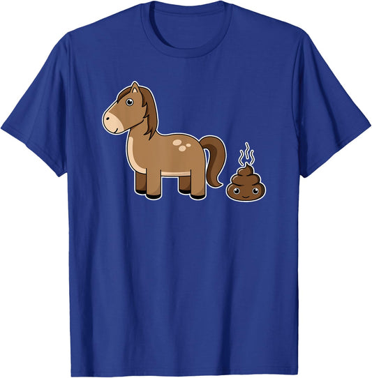 Funny Horse Shit Poop Face Cartoon Illustration Gift T-Shirt - T-Shirt | Royal