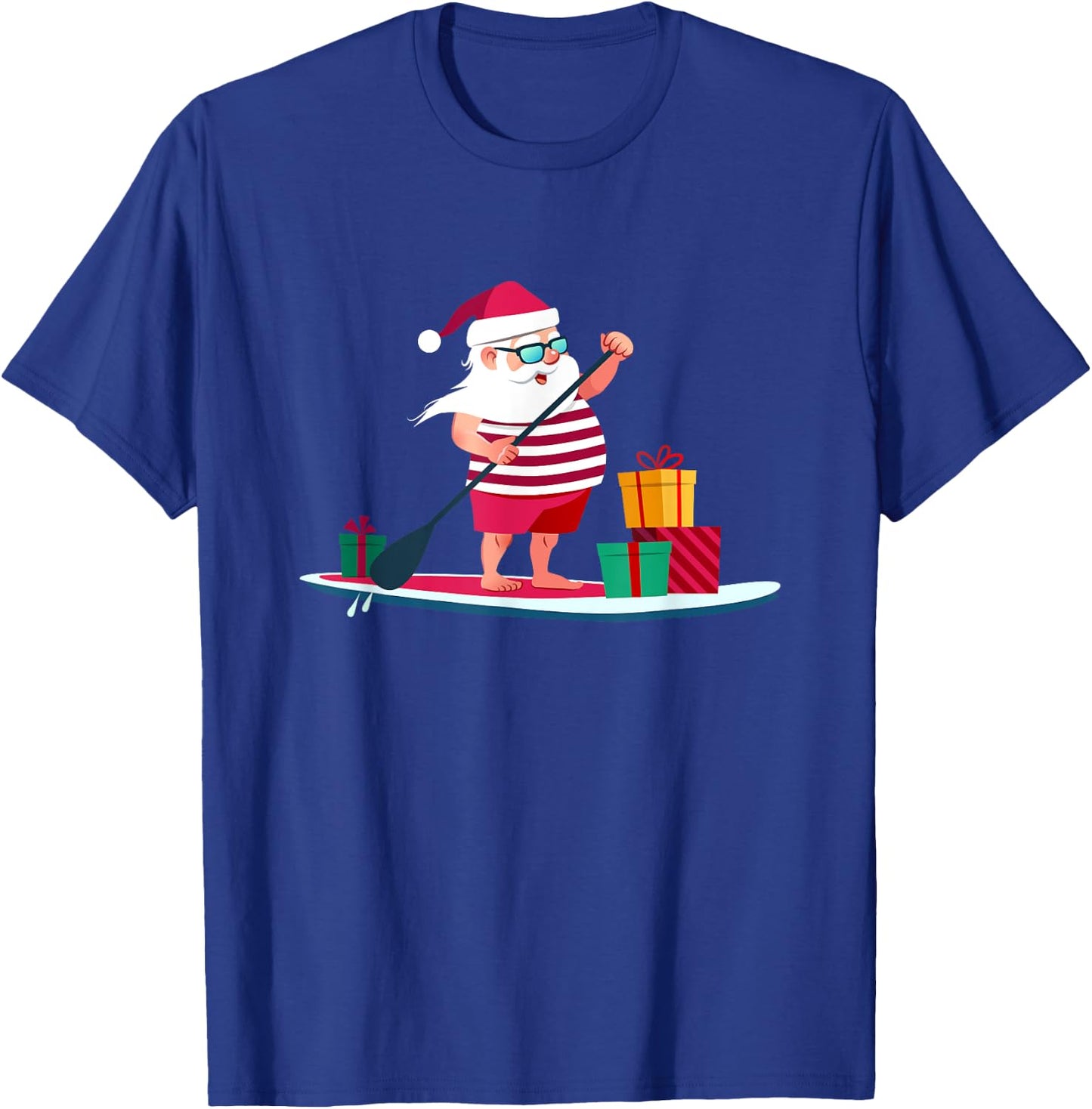 Christmas Paddle-boarding Santa in Swim Shorts Gift T-Shirt - T-Shirt | Royal