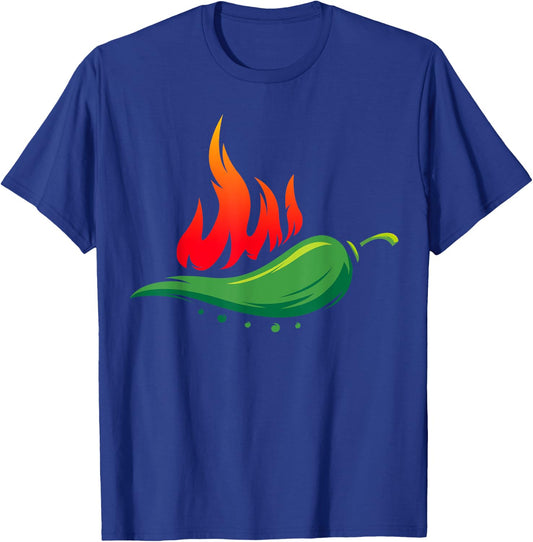 Flaming Hot Jalapeno Pepper for Spicy Mexican Food Lover T-Shirt - T-Shirt | Royal
