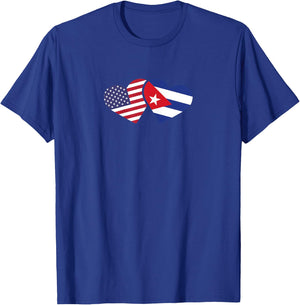 Cuba USA Flag T Shirt Heart Cuban American Love Cute T-Shirt - T-Shirt | Royal