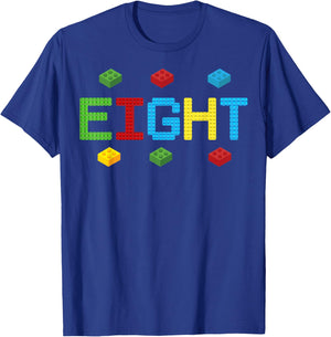 Building Blocks 8th Birthday Eight Years Old Kids Builder T-Shirt - T-Shirt | Royal
