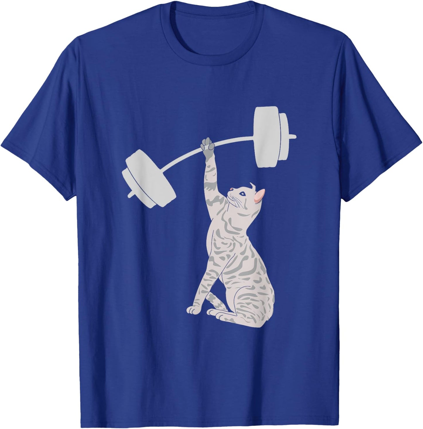 Cat Deadlifting Funny Fitness Gym Lover Cat BarBell T-Shirt - T-Shirt | Royal