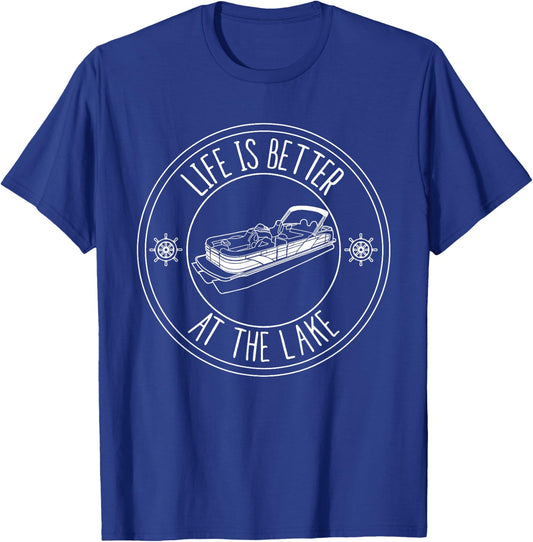 Life Is Better At The Lake Pontoon Boat Fishing T-Shirt - T-Shirt | Royal