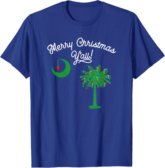 South Carolina Palmetto Tree Merry Christmas Y'all T-Shirt - T-Shirt | Royal