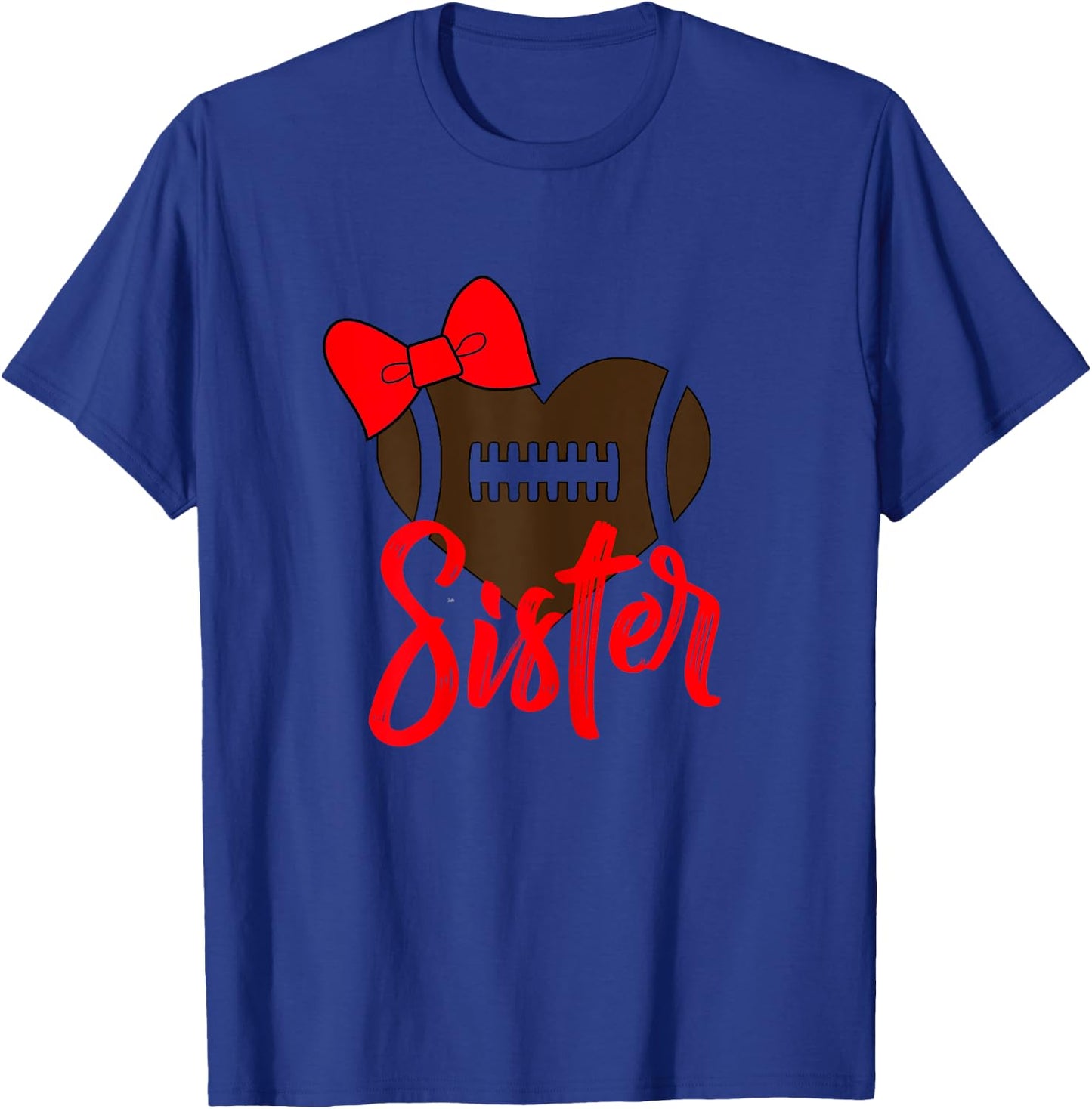 Football Sister Shirt Football Sister Bow Shirt Red Color T-Shirt - T-Shirt | Royal