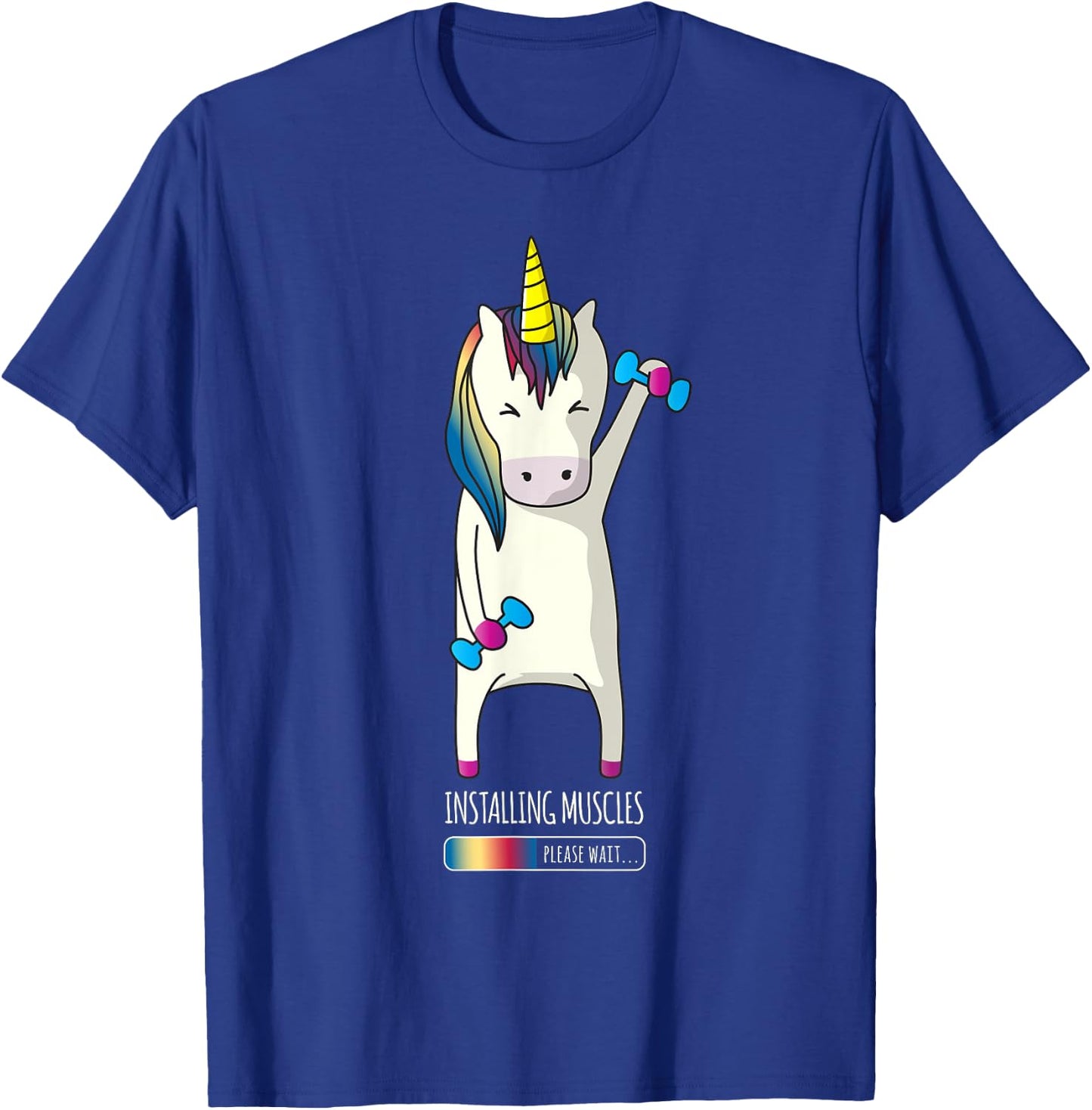 Unicorn Installing Muscle Funny Fitness Gym Workout T-Shirt - T-Shirt | Royal