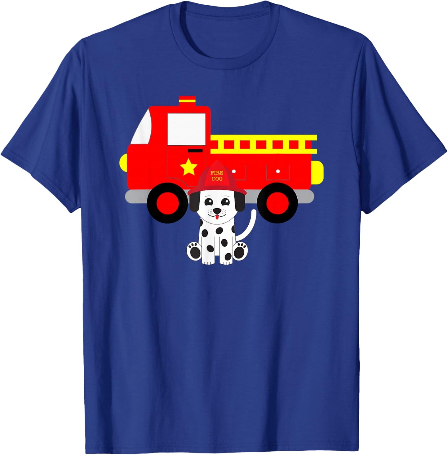 Firetruck and Dalmatian Firefighter Fire T-Shirt - T-Shirt | Royal