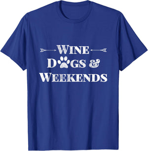 Wine Dogs & Weekends Cute Trendy Quote With Dog Paw & Arrows Men Women T-Shirt - T-Shirt | Royal
