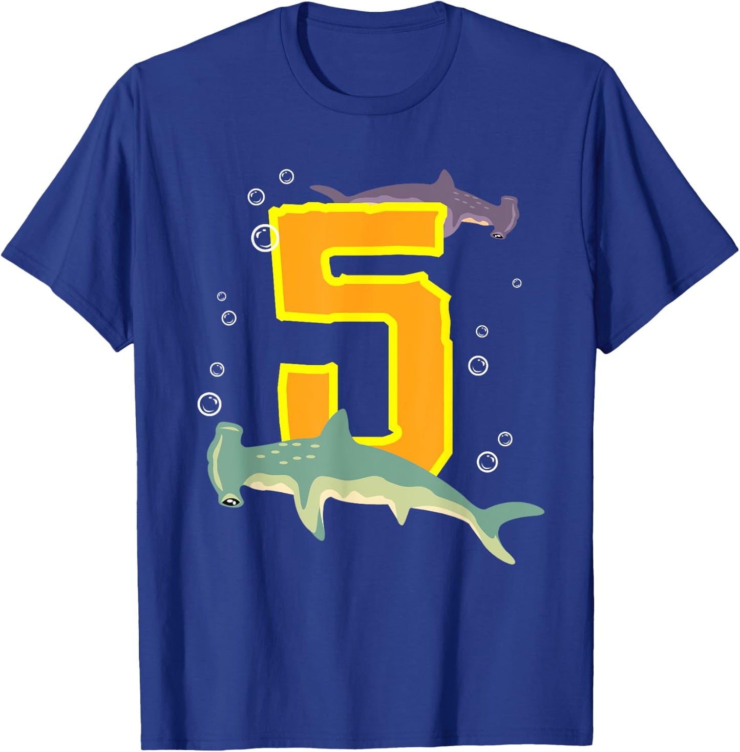 Hammerhead Shark Lovers 5 Year Old Kids Birthday T-Shirt - T-Shirt | Royal