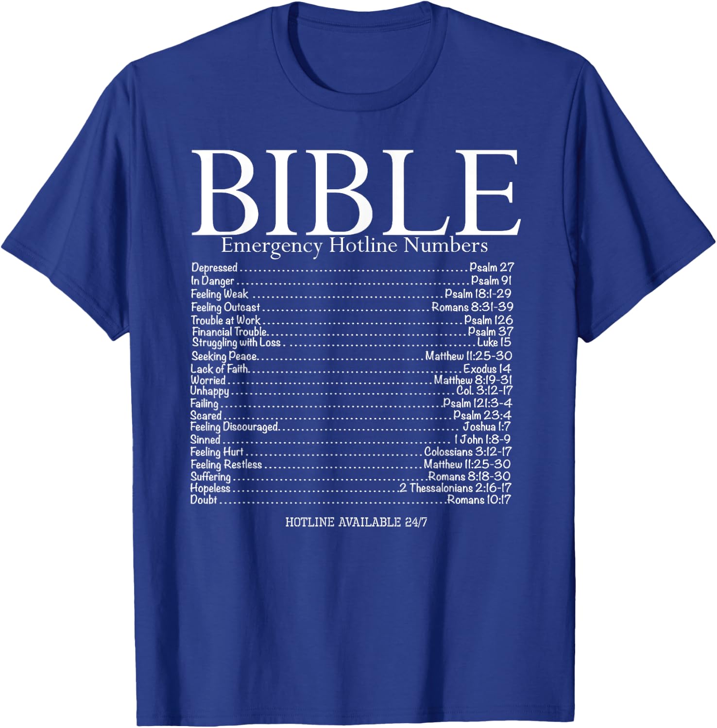 BibleLifestyle Bible Emergency Hotline Numbers , Adult, Black, Small, Short Sleeve, Classic Fit, Modern Classic, Bible Theme T-Shirt - T-Shirt | Royal