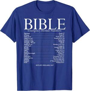 BibleLifestyle Bible Emergency Hotline Numbers , Adult, Black, Small, Short Sleeve, Classic Fit, Modern Classic, Bible Theme T-Shirt - T-Shirt | Royal