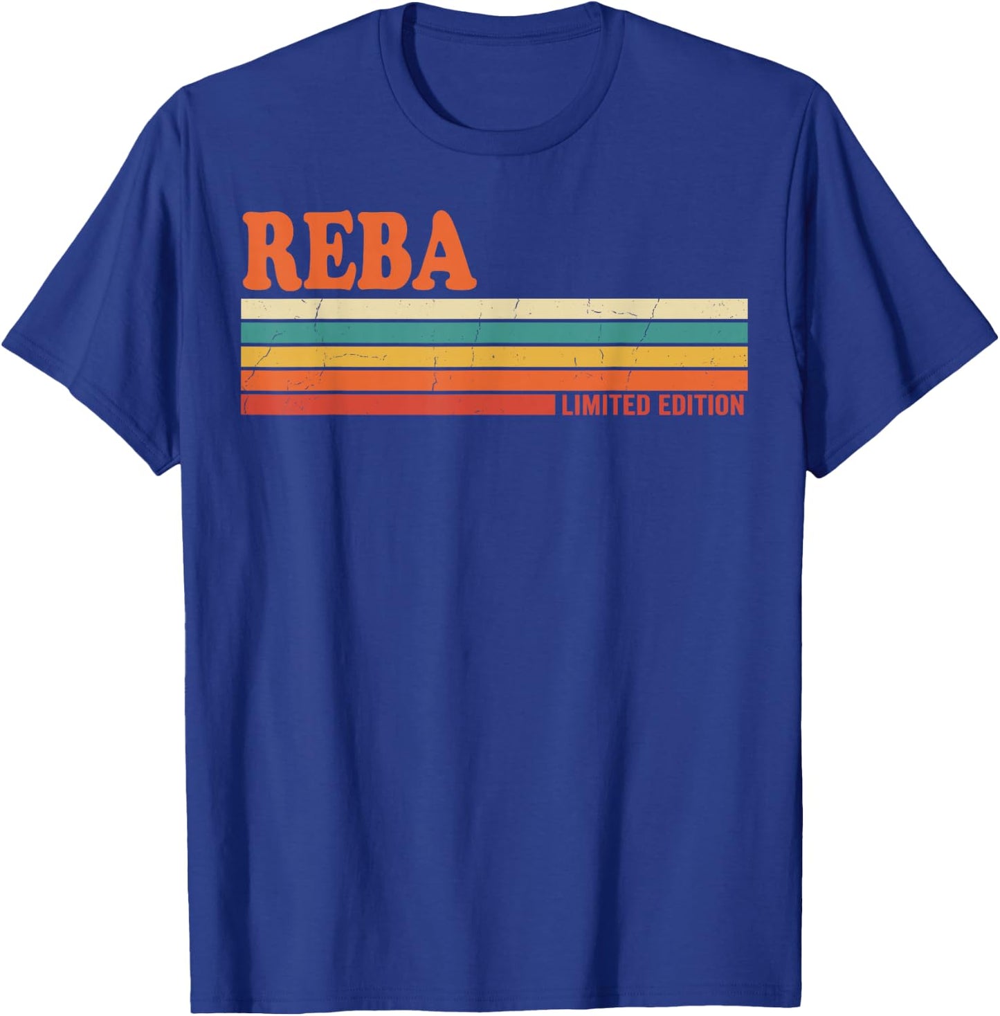 REBA Retro Personalized First Name Vintage Stripes T-Shirt - T-Shirt | Royal