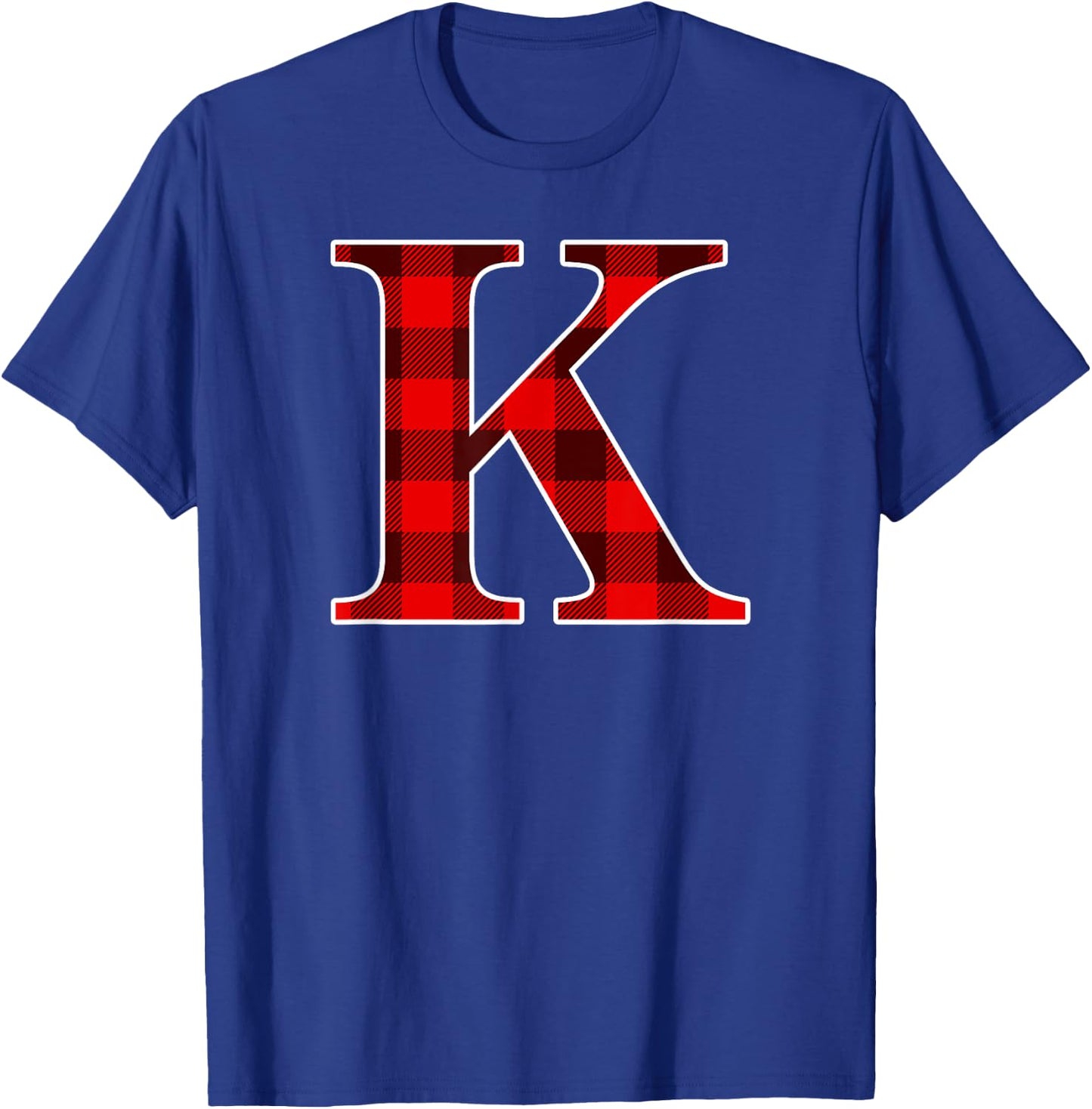 Buffalo Plaid Monogram Letter K Matching Holiday T-Shirt - T-Shirt | Royal