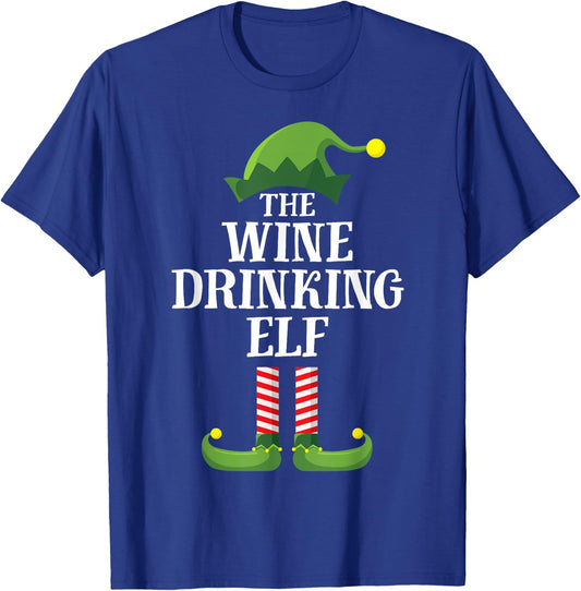 Wine Drinking Elf Matching Family Group Christmas T-Shirt - T-Shirt | Royal