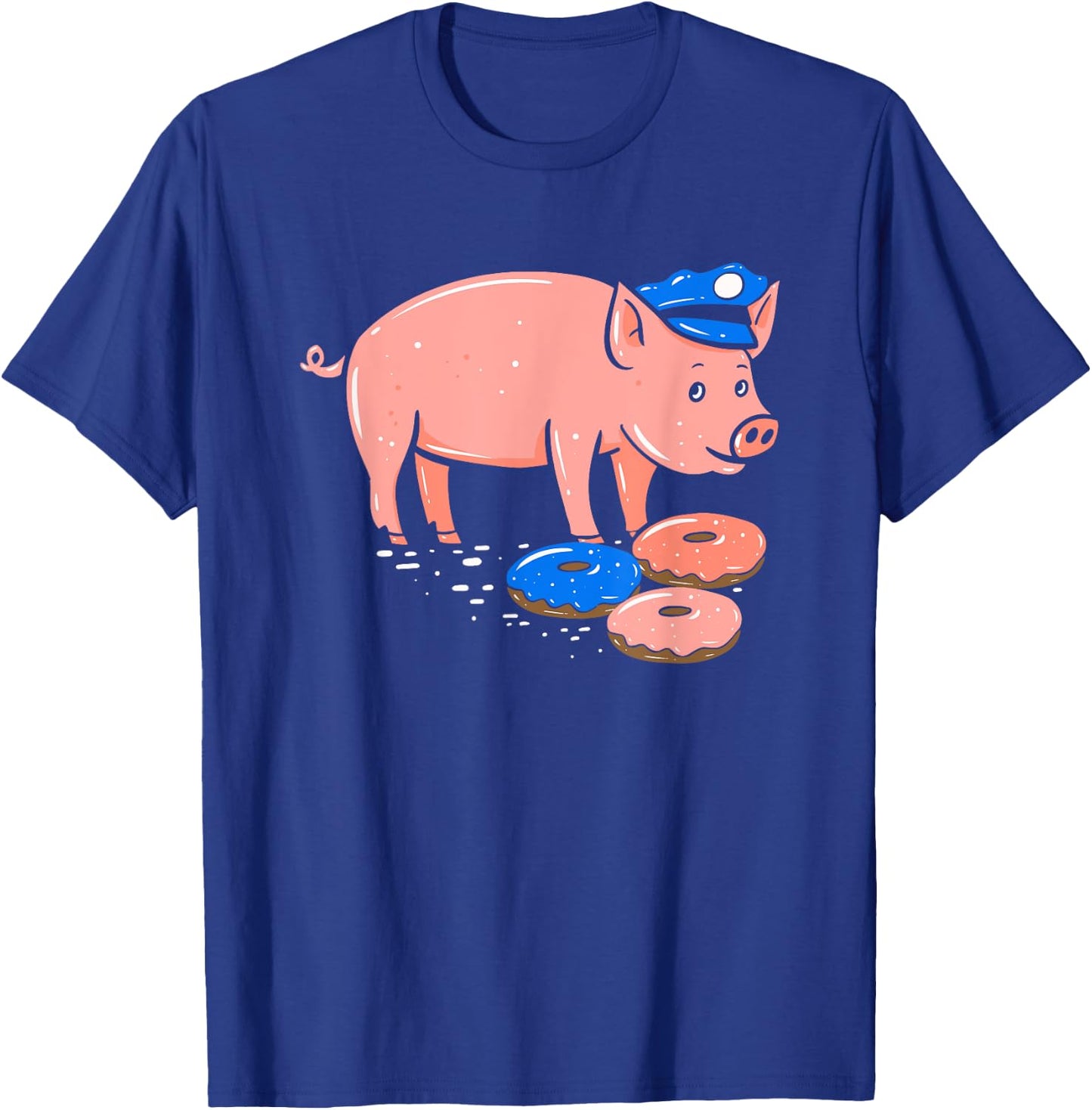 Pig Cop T Shirt | Funny Police Officer Doughnut Gift T-Shirt - T-Shirt | Royal