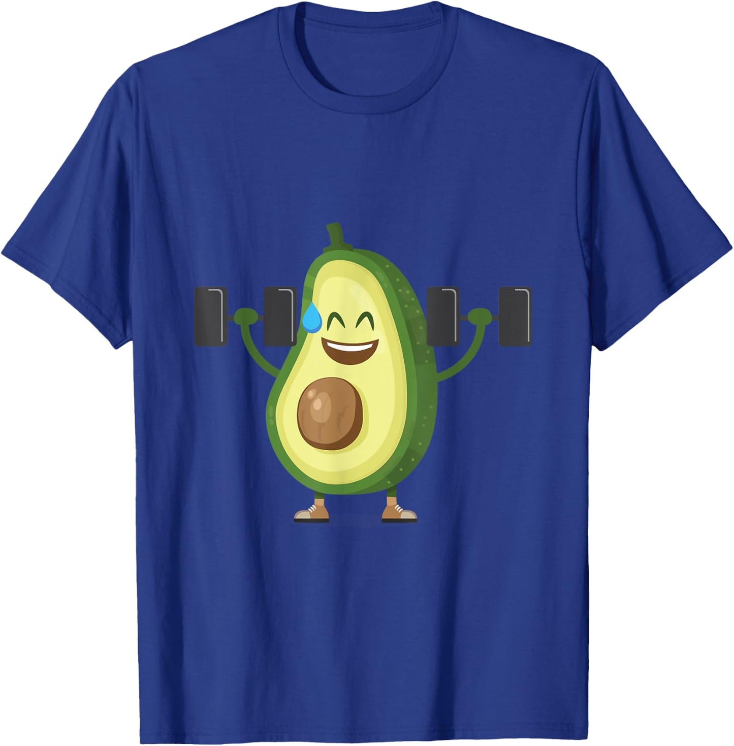 Happy Avocado Lifting Weights Workout, Funny Cartoon T-Shirt - T-Shirt | Royal
