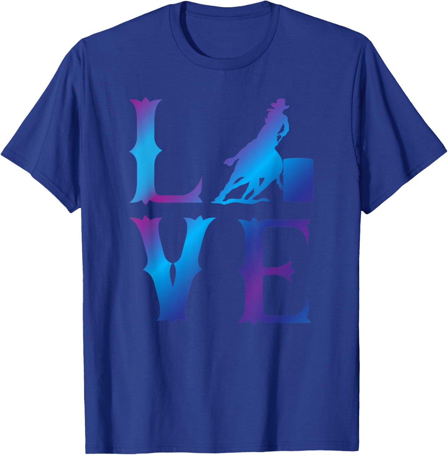 Rodeo Barrel Racing LOVE Distressed Blue T-Shirt - T-Shirt | Royal
