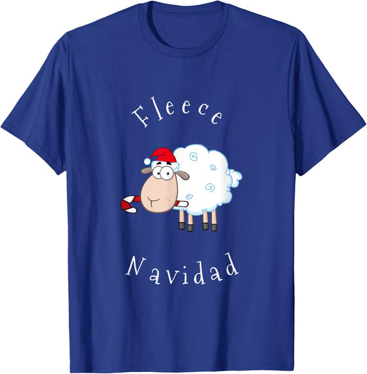 Fleece Navidad Sheep Lamb Santa Hat Candy Cane Christmas T-Shirt - T-Shirt | Royal