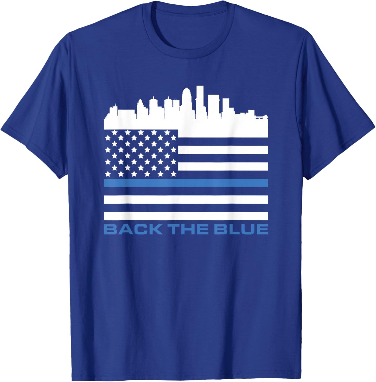 Thin Blue Line Shirt - Louisville Police USA Flag Skyline T-Shirt - T-Shirt | Royal
