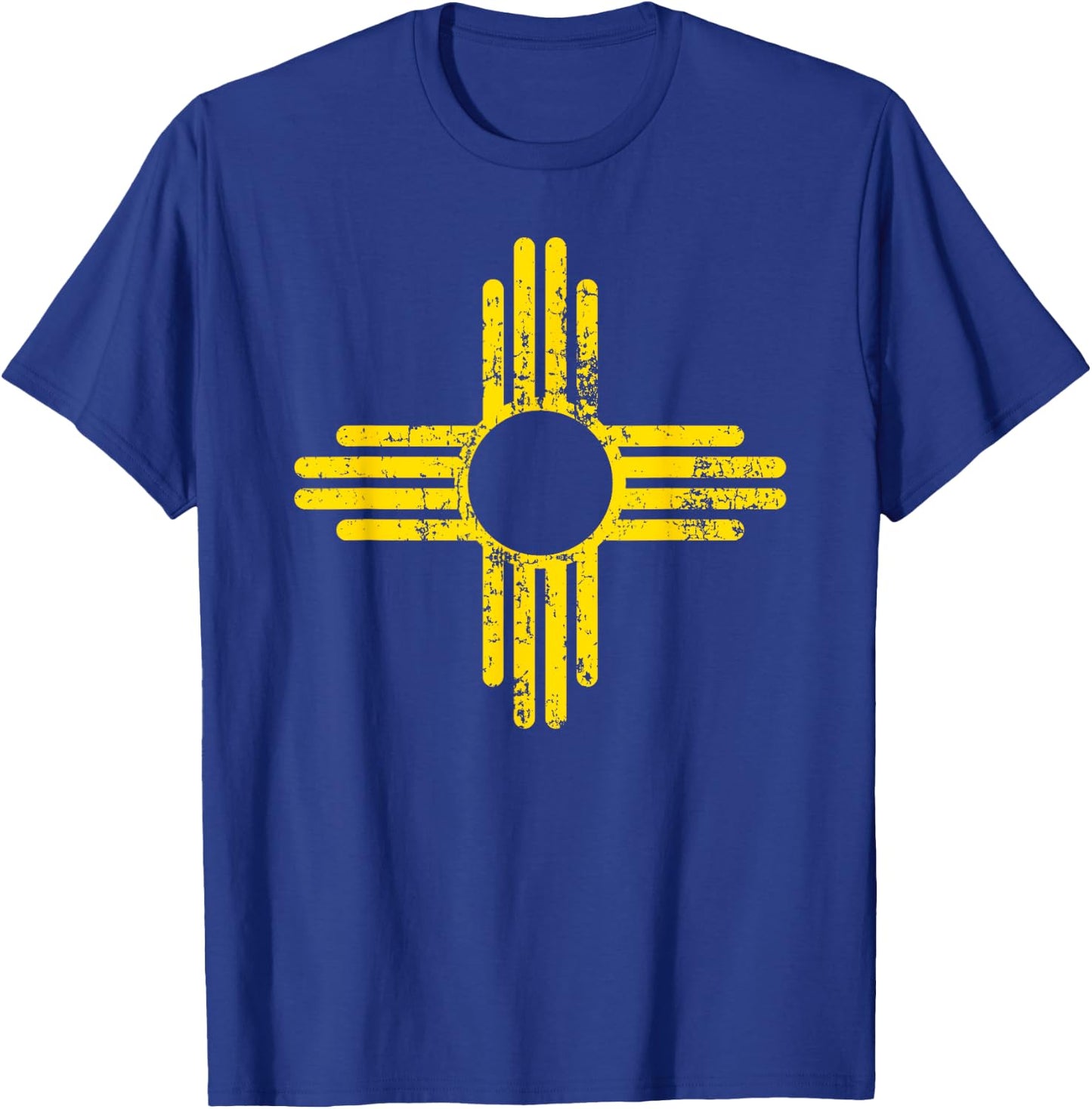 New Mexico Flag Shirt Distressed Yellow Zia Sun Alone Shirt T-Shirt - T-Shirt | Royal