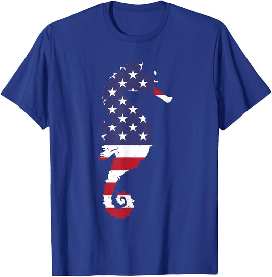 Seahorse USA Flag Patriotic 4th Of July Gift T-Shirt - T-Shirt | Royal
