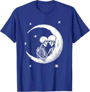 Two Skeletons In Love On The Moon Cute Fall Fashion T-Shirt - T-Shirt | Royal