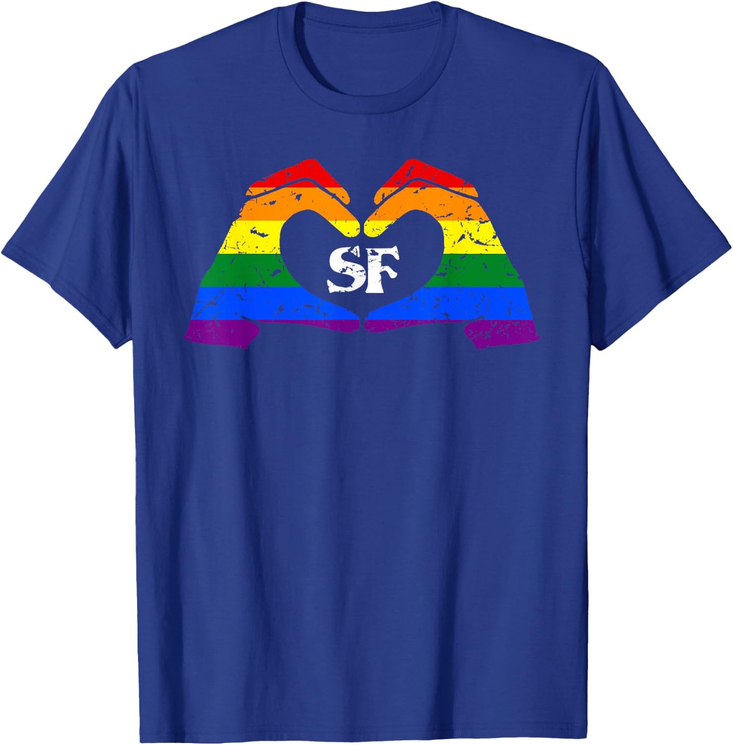 Gay Pride SF Rainbow Hands Heart | San Francisco Pride T-Shirt - T-Shirt | Royal