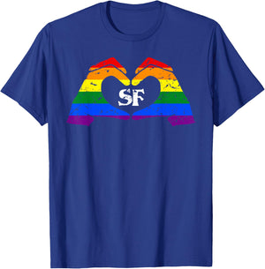 Gay Pride SF Rainbow Hands Heart | San Francisco Pride T-Shirt - T-Shirt | Royal