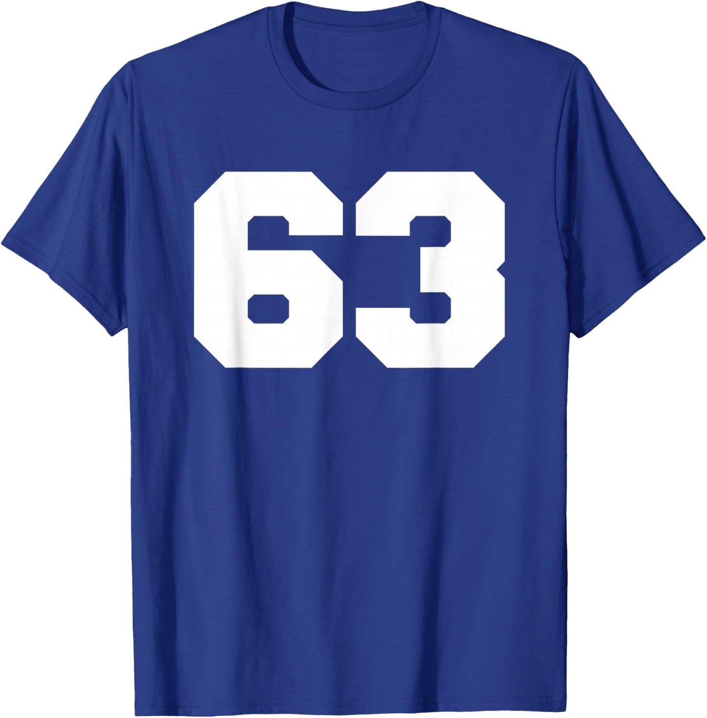 Number 63 Sports Jersey Player #63 Fan FRONT Print Varsity T-Shirt - T-Shirt | Royal