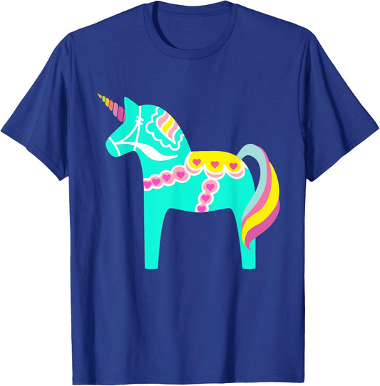 Dala Horse Unicorn Swedish Horse Nordic Pastel Green T-Shirt - T-Shirt | Royal