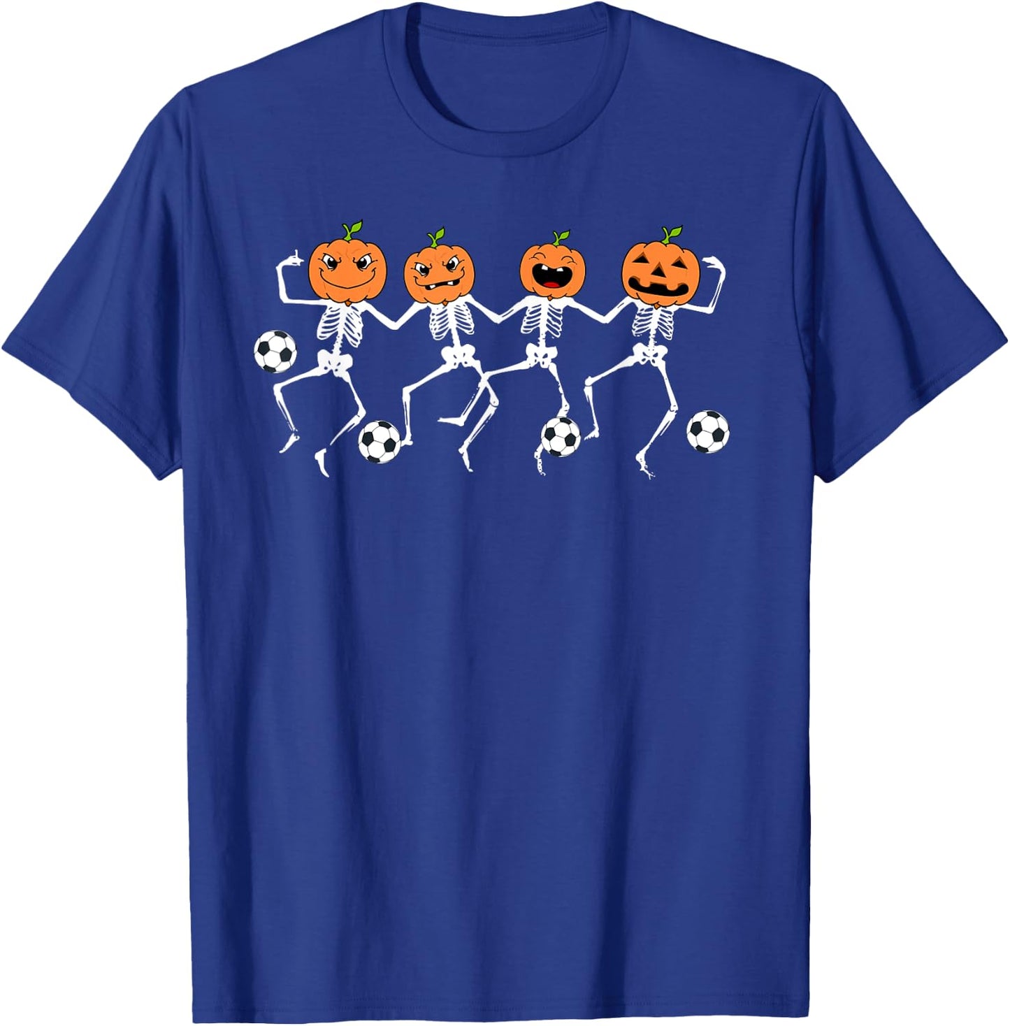 Funny Halloween Soccer Player Pumpkin Skeletons Kids T-Shirt - T-Shirt | Royal