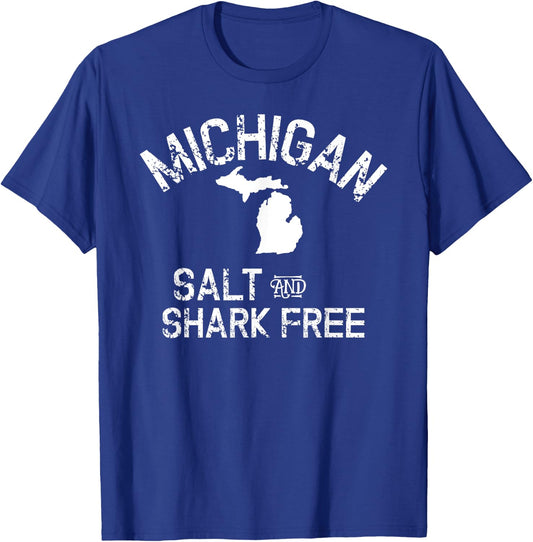 Michigan Heart Salt Shark Free Distressed Party T-Shirt - T-Shirt | Royal