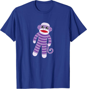 Cute Purple Striped Sock Monkey T-Shirt - T-Shirt | Royal