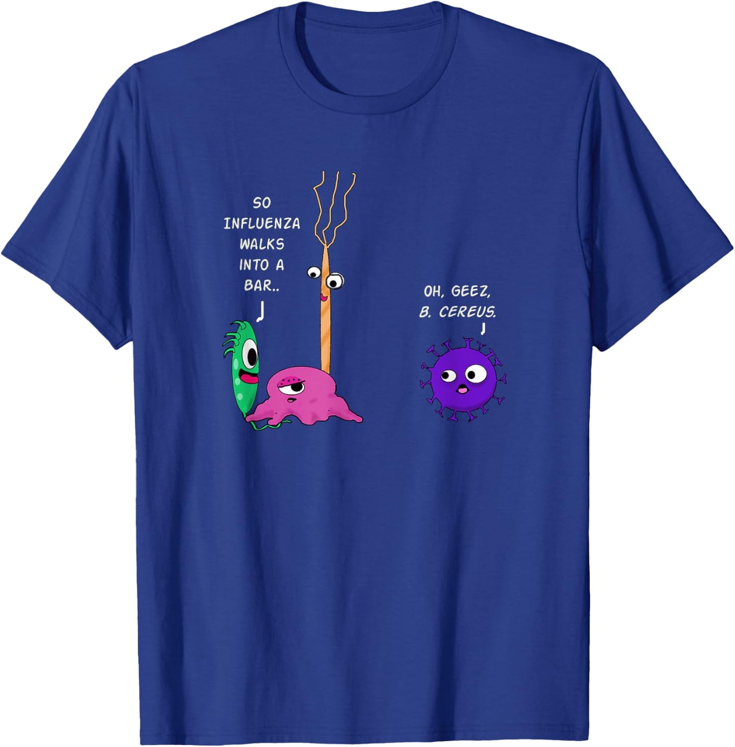 Funny Biology Joke Shirt -Quirky Bacteria vs. germs cartoons T-Shirt - T-Shirt | Royal
