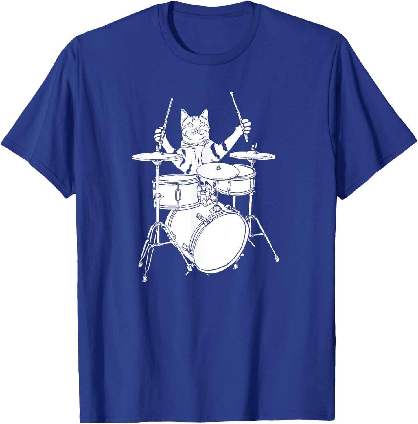 Funny Cat Playing Drums Drum Kit T-Shirt - T-Shirt | Royal