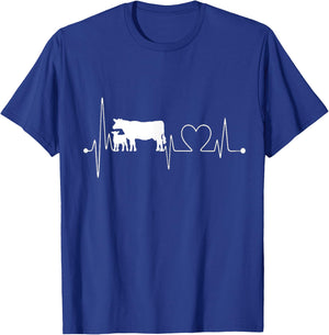 Cow Heartbeat Funny I Love My Cow Valve EKG T-Shirt - T-Shirt | Royal