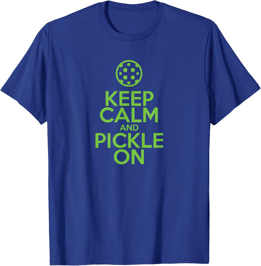 Keep Calm and Pickle On Pickleball with Pickle Ball T-Shirt - T-Shirt | Royal