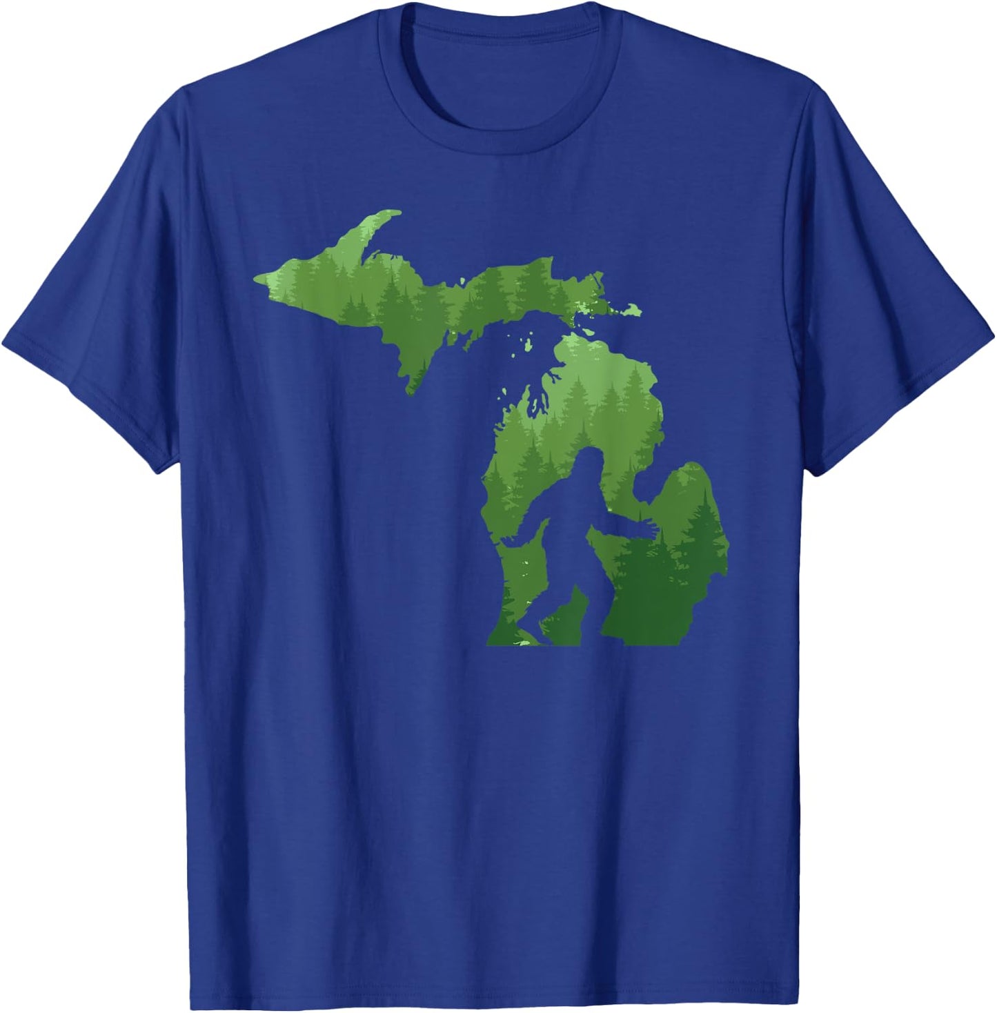State of Michigan Map Bigfoot Shirt Funny Sasquatch Gift T-Shirt - T-Shirt | Royal