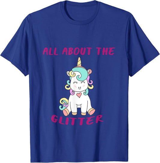 ClownTown All About The Glitter Funny Unicorn Kids Women's -Adults Black Short Sleeve T-Shirt - T-Shirt | Royal