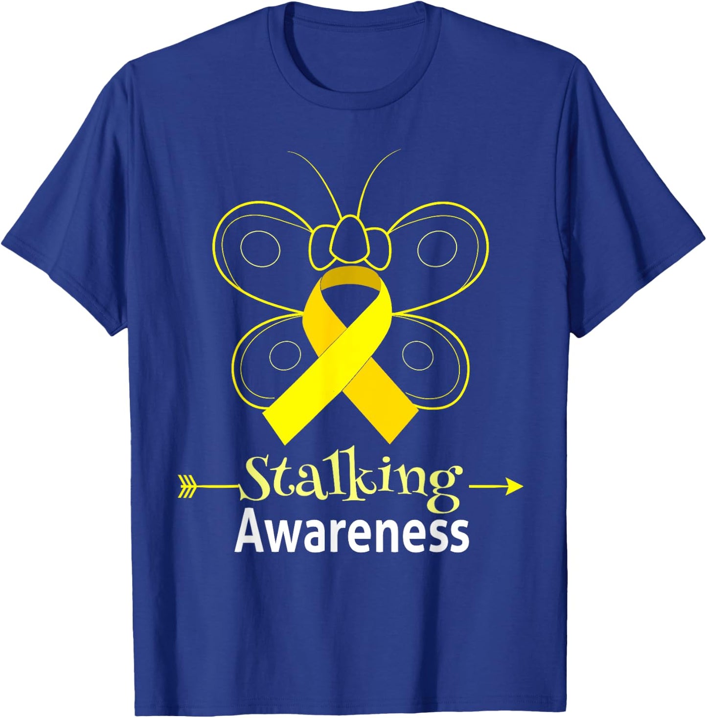 Butterfly Yellow Ribbon Stalking Awareness Shirt Stalking T-Shirt - T-Shirt | Royal