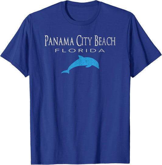 Vintage Panama City Beach FL Dolphin T Shirt Women Girls Kids T-Shirt - T-Shirt | Royal