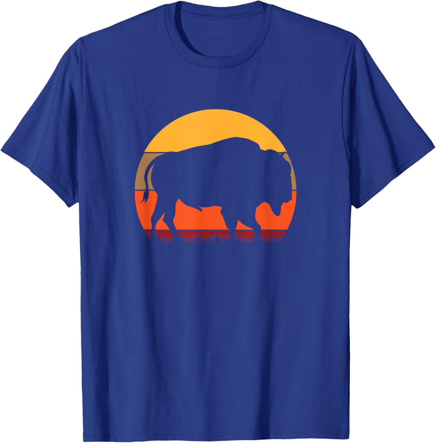 Bison - Great American Buffalo With A Vintage Retro Sunset T-Shirt - T-Shirt | Royal