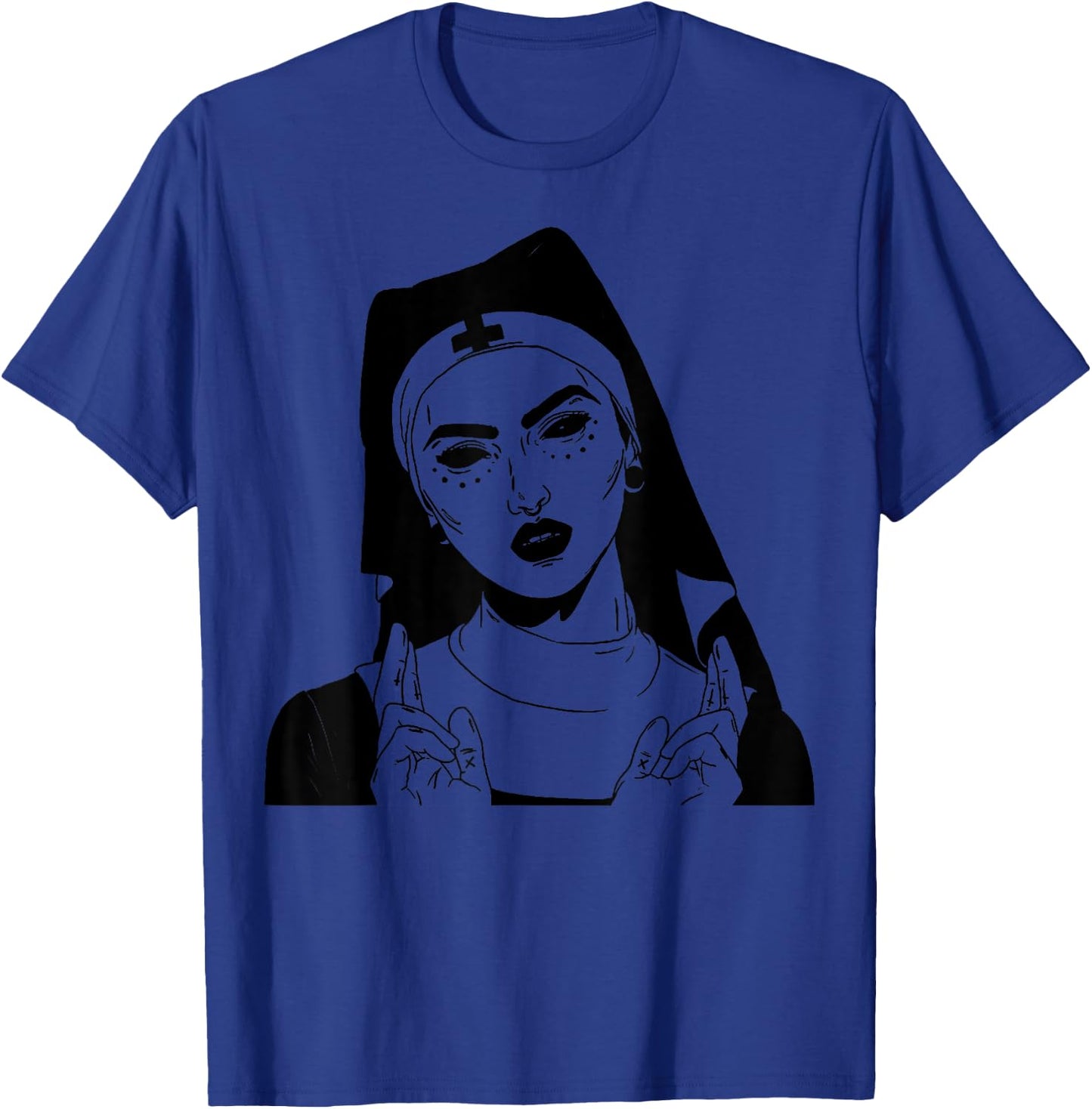 Demonic Satanic Nun Vintage Demon Halloween Party Costume T-Shirt - T-Shirt | Royal