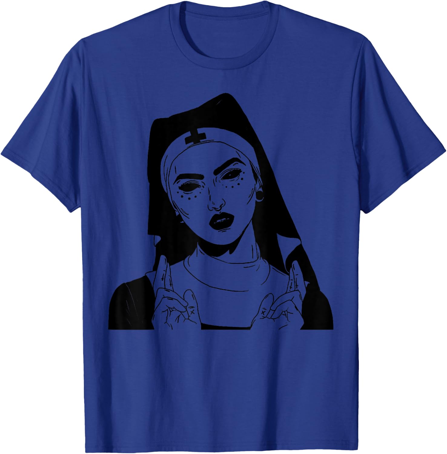 Demonic Satanic Nun Vintage Demon Halloween Party Costume T-Shirt - T-Shirt | Royal