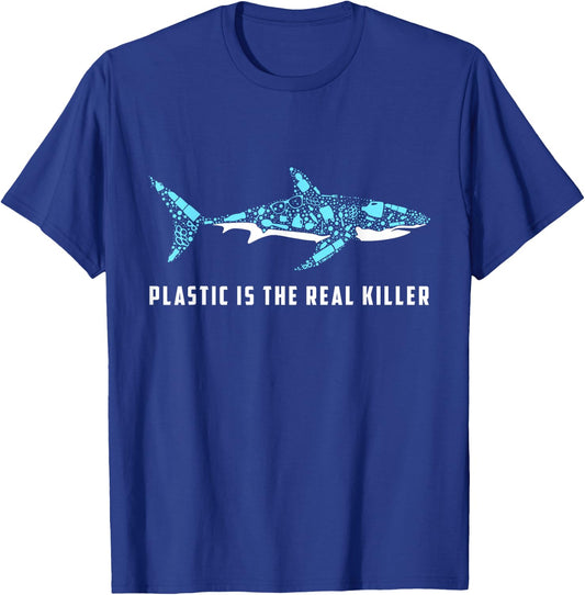 Plastic Is The Real Killer Shark Plastic Pollution T-Shirt - T-Shirt | Royal