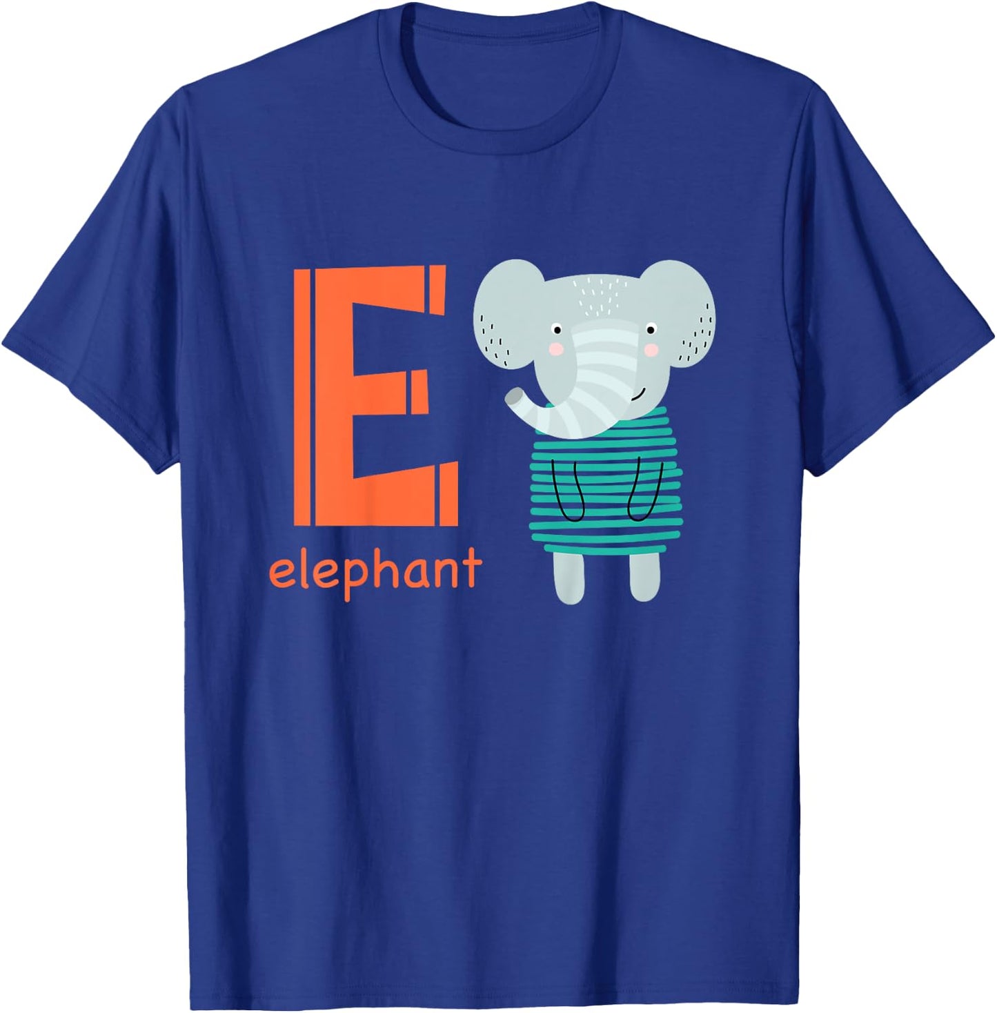 Elephant Letter E Alphabet Cute Animal Boys Or Girls T-Shirt - T-Shirt | Royal