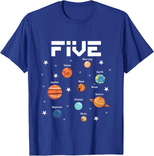 5 Year Old Outer Space Birthday Party Solar Planets 5th Gift T-Shirt - T-Shirt | Royal